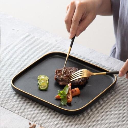 Frosted black ceramic square plate western restaurant steak plate Nordic characteristic ceramic tableware dinner plates