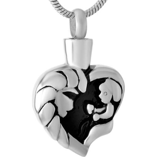 MJD9463 Mom With Baby Family Cremation Jewelry Love Urn Necklace for Ashes Rose Gold with Enamel