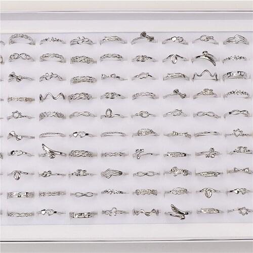 Fashion Simple 20pcs/lot Silver Gold Color Metal Bow Rings For Women Mix Style Wedding Party Gifts Jewelry Wholesale