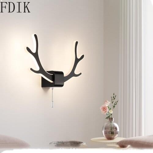 Nordic Deer Head Wall Lamps Loft Lights Living Room Creative Modern Corridors Stairs Simple Bedroom Bedside Led Acrylic Sconces