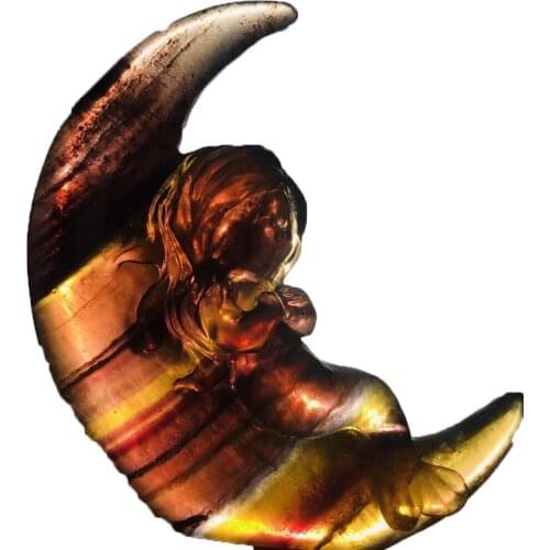 Natural Sea Stone Fluorite Carving Moon Angel Figurine Mineral Gem Crystal Quartz Reiki Healing Meditation Home Decoration Gift