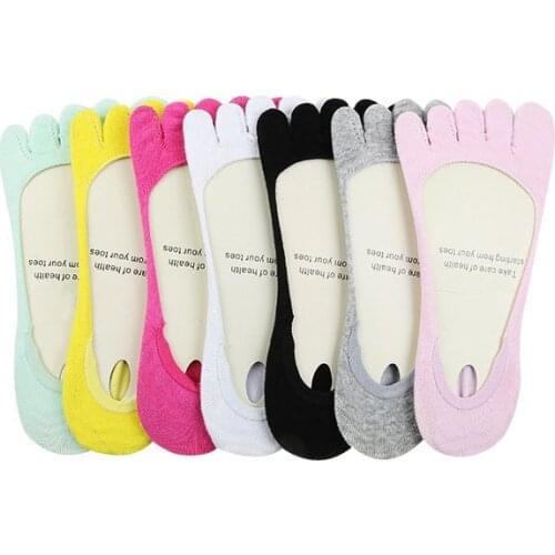 3pairs Women Socks Summer Trendy Solid Color Five Finger Toes Cotton Female Boat Socks Meias Sox Invisible Girls Lady Funny Sock