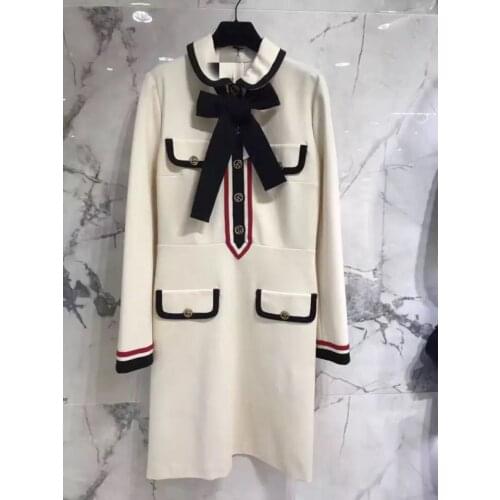 Sleeve New bowknot long splicing college style age reducing all style simple dress