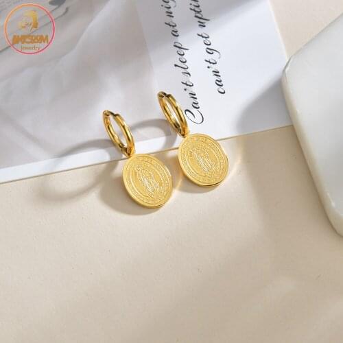 Akizoom New Religious Virgin Mary Drop Dangle Earrings Stainless Steel for Women Fashion Jewelry Birthday Gift Freeshipping