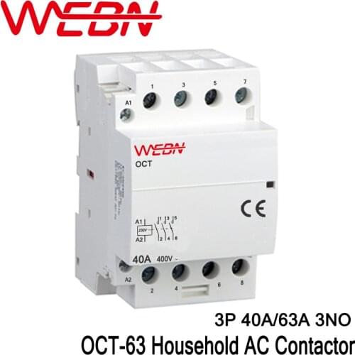 OCT-63 Series 3P 40A/63A Auto-Operation AC Household Contactor 220V/230V 50/60Hz Contact 3NO Normal Open Din Rail Contactor