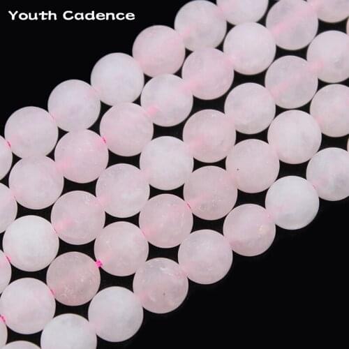 Wholesale Natural Dull Polished Matte Rose Pink Quartz Stone Beads Loose Spacer Beads Perles 6-12mm For Jewelry Making Diy 15"