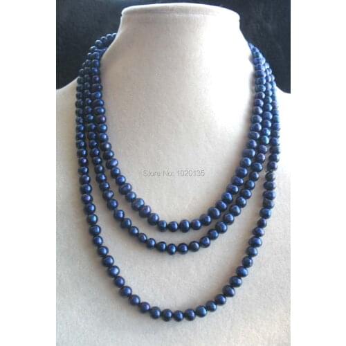 Freshwater pearl necklace deep blue near round 6-7mm 60inch wholesale long FPPJ