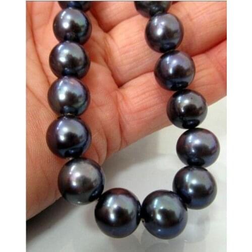 New 10-11 MM AAA SOUTH SEA black PEARL NECKLACE 925silver GOLD CLASP