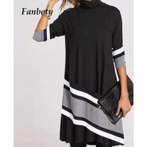 2020 Winter Turtleneck Warm Vintage Print Dress Women Autumn Elegant Long Sleeves Patchwork Dresses Female Casual Loose Vestidos