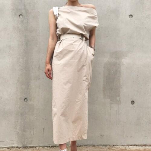 Summer Dresses For Women Sexy Slash Neck Hem Split Big Pocket Waist Lace Up Slim Dress Female Korean Fashion Tide New