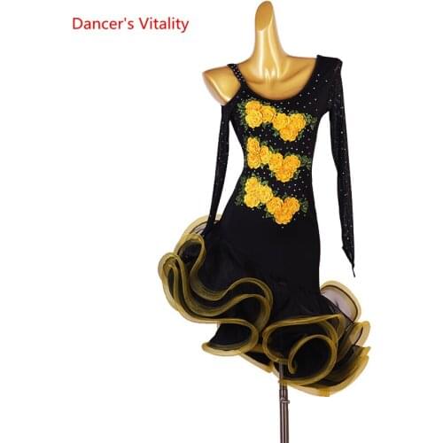 Latin Dance Competition Dresses Women Latin Dress High-End Custom Adult Stage Dancer Wear Long Sleeves Skirt Latin Dance Outfit