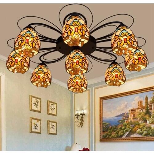 European retro coloured glass living room dining room multi head ceiling lamp Baroque 973 head 110-240v Baroque Ceiling Lights