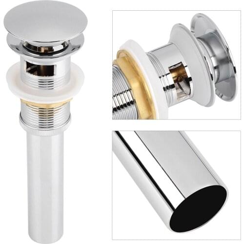 Kitchen Bathroom Basin Sink Solid Brass Pop Up Drain Stopper With Overflow Hole Chrome