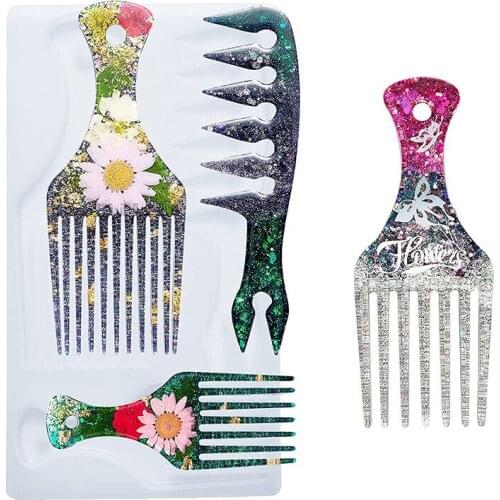 Diy Crystal Epoxy Hair Styling Comb Mold Epoxy Resin Mirror Curly Hair Long Comb Full-page Silicone Handmade