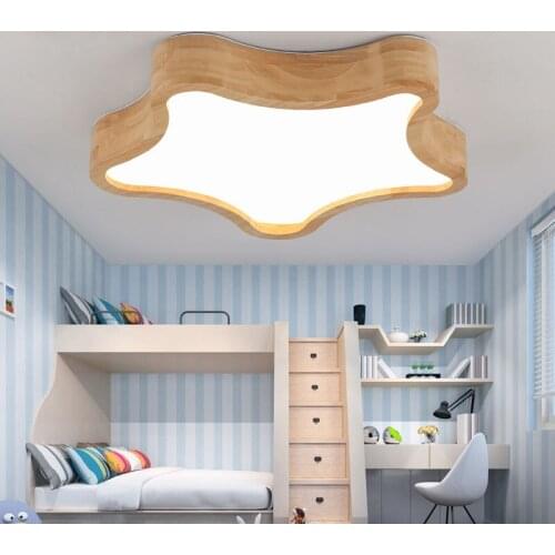 DX Modern Led Ceiling Light Wood Lighting Fixture Kids Room Lights Lamp Remote Control Cloud Star Luminaire Dimmable Luster