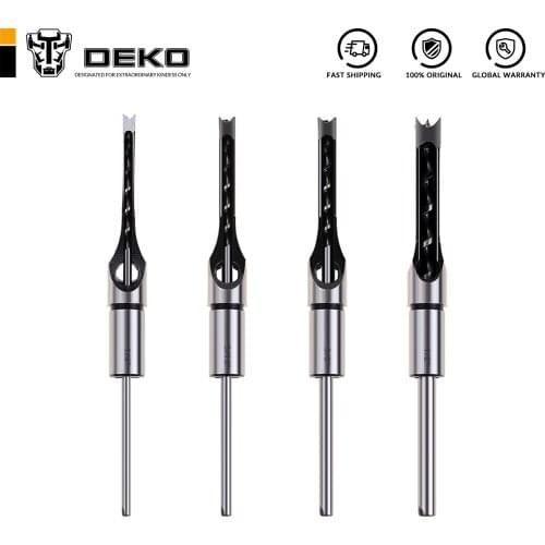 DEKO 210mm HSS Woodworking Square Hole Drill Tool Saw Mortise Chisel Wood Drill Bit with Twist Drill Tools 1/2' 3/8' 5/16' 1/4