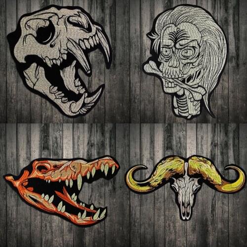 Cool Dinosaur Skeleton Patch Head Motorcycle Racing Patches Iron on Back Patches For Jackets Motorcycle Jacket Patches