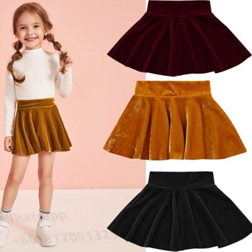 Toddlers Baby Girl Half High-Waist Skirt Velvet Solid Color Pleated Princess Fall Warm Skirt Children Girls Stylish Skirt 6M-3T