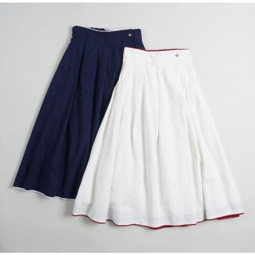 New Spring Women Cotton Skirt Retro Elastic Waist Big Hem Pleated A-line Women Skirts
