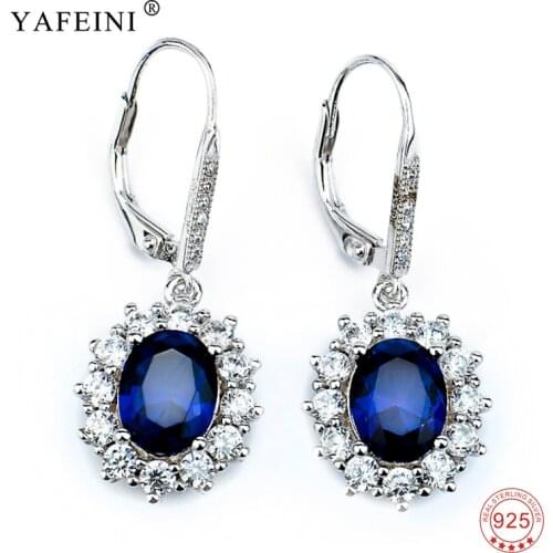 Women Fashion Blue Sapphire Crystal Water Drop Earrings Romantic Real 925 Sterling Silver Elegant Dangle Earrings For Girl Gift