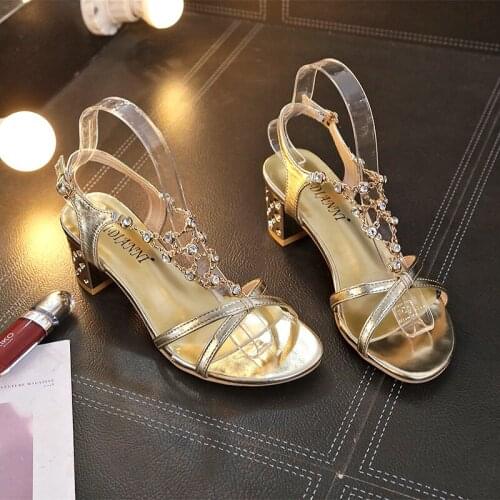 Ladies Sandals Shoes Women Luxury High Quality Fairy style sweet Sandals Ankle Mid Heel Block Party Open Toe Square Shoes U23-27