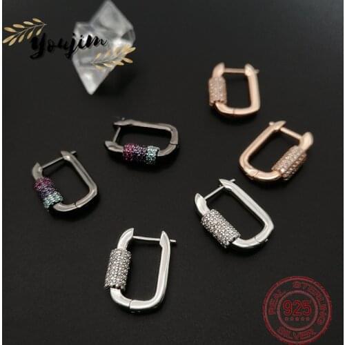New luxury women shiny zircon 925 silver geometric earrings noble and elegant fashion jewelry Monaco boutique gift
