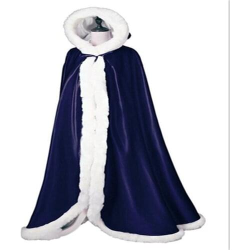 Winter Faux Fur Long Bridal Cape Cloak Hooded for Wedding Jacket Coat Shawl Cloak