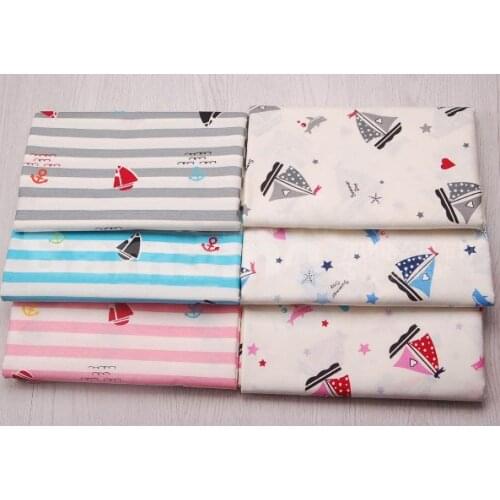 ZY DIY Pretty 6 Designs 24x25cm Grey Pink Blue Stripe Ocean Ship 100% cotton twill cotton Fabric Bundle for sewling doll cloth