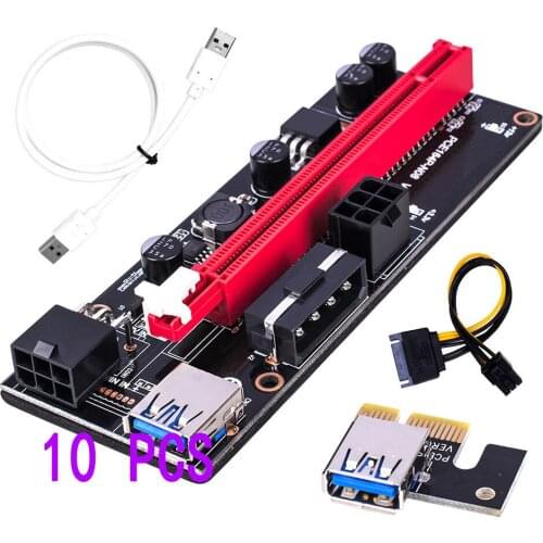 10 Pcs PCI-E pcie Riser 009 Express 1X 4x 8x 16x Extender PCI E USB Extender Riser Adapter Card SATA 15pin to 6 pin Power Cable