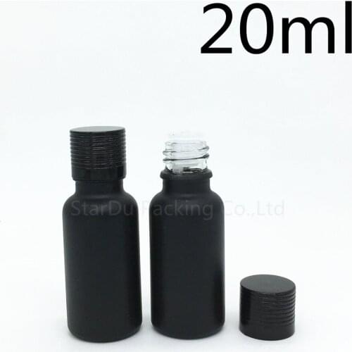12pcs 20ML Black Frosted Glass Bottle 20ml Vials Essential Oil Bottle with black Aluminum cover Perfume bottles
