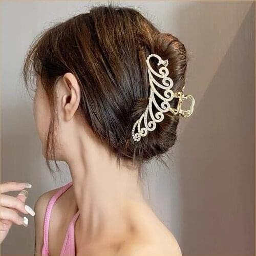 20PCS/lot Fish Bone Hair Claws Metal Hollow Flash Drill Pearl Fish Hair Claw Accessories for Women