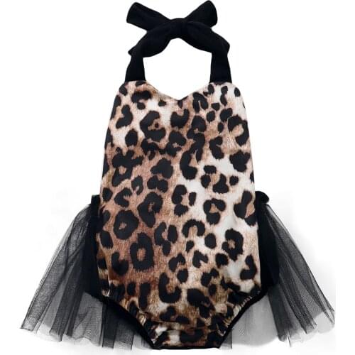 2021 0-18M Newborn Baby Girls Casual Romper Summer Sweet Black Leopard Printed Pattern Sleeveless V-neck Halter Playsuit Dress