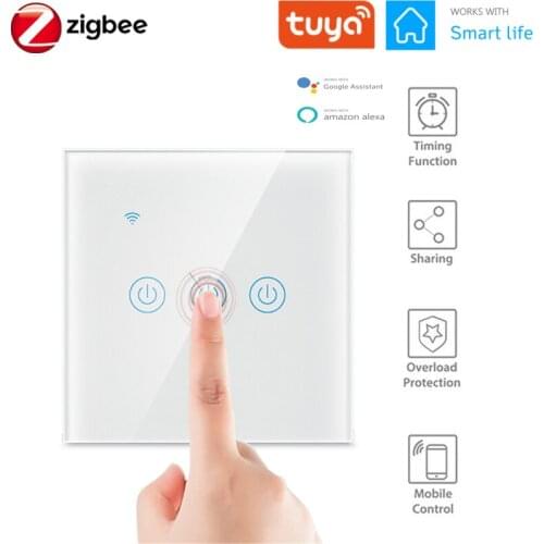2021 NEW Tuya Zigbee Luxury Wall Touch Sensor Switch Smart Home 1 2 3 4 Gang Works With Alexa Google Home, Required Hub