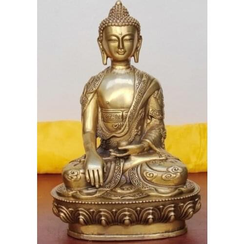 21cm Chinese Tibet Tibetan Buddhis shakyamuni bronze buddha statue 15cm Bronze wedding copper Decoration real Brass