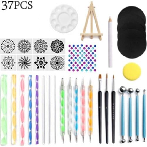 37pcs Mandala Dotting Tools Set for Painting Rock Gem Sticker Easel Stencil Art