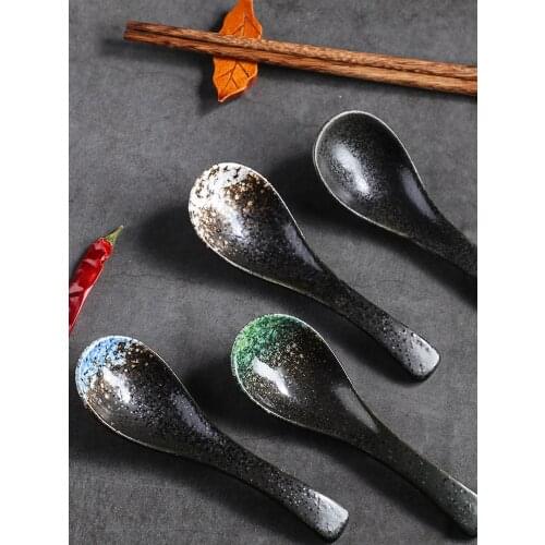 4/PCS Japanese style simple ceramic spoons rice spoons Ceramic household restaurant small spoon small porridge spoon