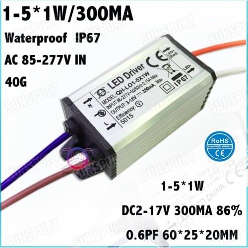 5Pcs Waterproof IP67 Isolation 5W AC85-277V LED Driver 1-5x1W 300MA DC2-17V Constant Current LED Power Panel light Free Shipping