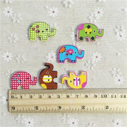50pcs 20x30mm Mixed Elephant Novelty Wood Buttons 2 Holes Cartoons Kid Clothes Sewing Accessories For Scrapbooking