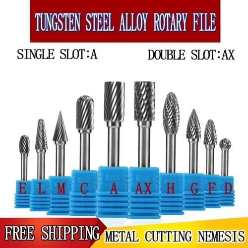 Cemented carbide abrasive tools Rotary file A type 6mm Stalk tungsten steel Metal milling cutter Hand tools parts Mill aluminium
