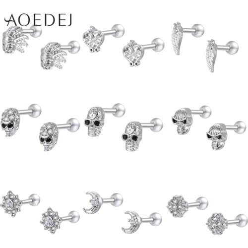 AOEDEJ Skull Stud Earrings 316L Stainless Steel Crystal Earring for Men Women Hip Hop CZ Jewelry Gifts Accessories