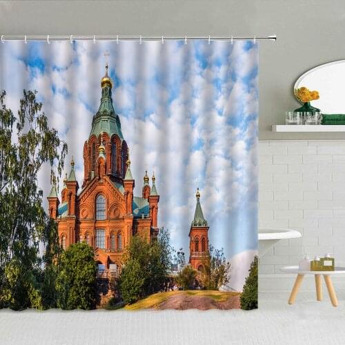 Architecture Landscape Shower Curtains Tree River Polyester Fabric Bathroom Supplies With Hooks Cloth Curtain Decor 3D Printing