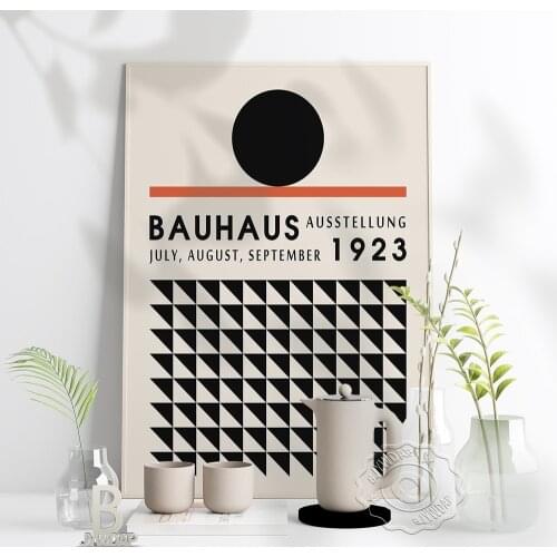 Bauhaus Exhibition Poster, Geometric Black Round Triangle Patterning Combination Poster, Minimalism Home Kid Room Wall Art Decor