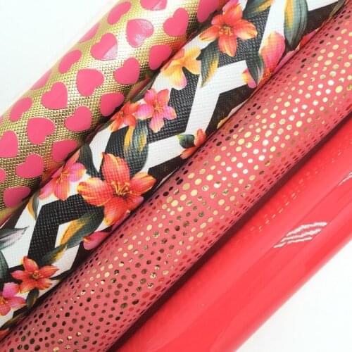 RED Dots Glitter Fabric, Lace Faux Leather Fabric, Synthetic Leather Sheet For DIY Bows A4 Size 8"x11" Twinkling Ming XM097