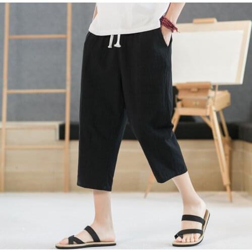 Men Oversize Wide Leg Pants Mens Straight Casual Ankle-Length Pants Chinese Style Summer Male Harem Pants