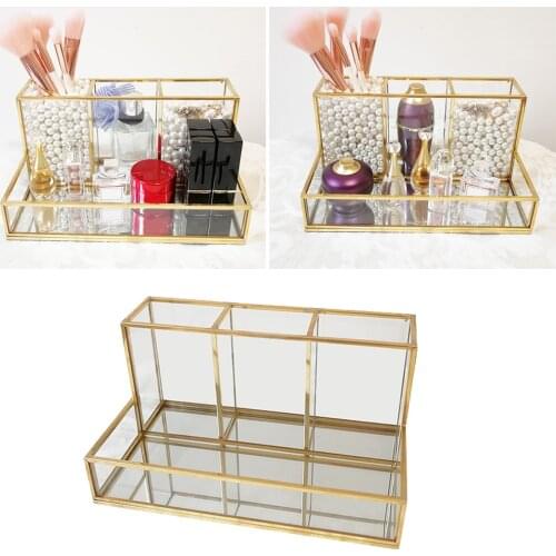 4 Grids Makeup Brush Holder Organizer Cosmetics Brushes Pen Display Rack Clear Save Space for Women Girls