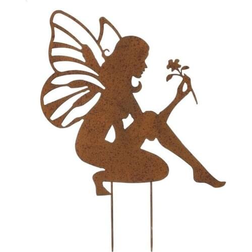 Retro Garden Plugin Rust Retro Flower Fairy Fairy Angel Flower Girl Fairy Steel Profile with Rusty Patina