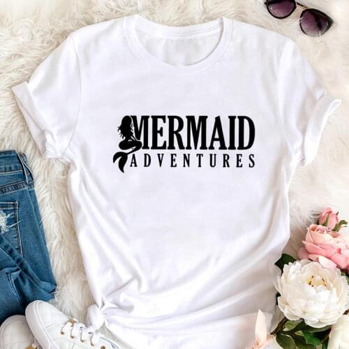 Mermaid Adventure Print 100%Cotton Women Tshirt Vacation Funny Summer Casual Short Sleeve Top Girls Weekend Shirt Holiday Tee