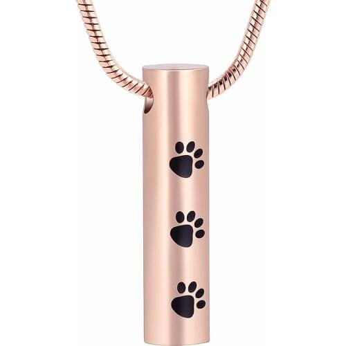 IJD2473 Stainless Steel Paw Print On Cylinder Cremation Souvenir Necklace for Ashes Urn Memorial Keepsake Pendant Jewelry