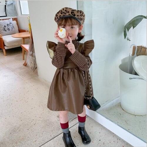 Girls' Leather Skirt Suit Spring And Autumn 2021 New Style Childrens Tide Skirt Spring And Autumn Girl Two-piece Suit