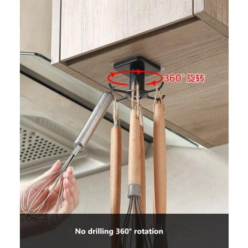 Creative Rotatable Non-punch Kitchen Storage Shelf Cookhouse Spoon Pan Utensils Hook Hanger Organize Cabinet Household Rack